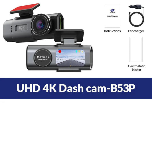 Mandotos Acceo 4K Ultra HD Dash Cam with dual lenses, WiFi, GPS, night vision, and parking mode for vehicle security and recording.