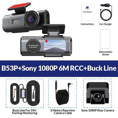 MANDOTOS Acceo 4K Ultra HD dash cam with dual lenses, WiFi, GPS, night vision, and parking mode for vehicle recording.
