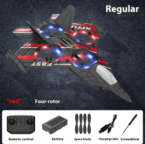 Mandotos Adventure Bubble Flyer RC Plane in flight with colorful design, lightweight body, and propellers on the wings.