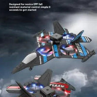 Mandotos Adventure Bubble Flyer RC plane flying outdoors against a blue sky with fluffy clouds.
