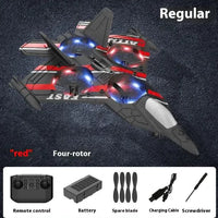 Mandotos Adventure Bubble Flyer RC Plane flying outdoors with colorful wings and propeller in a clear sky.