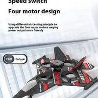 Mandotos Adventure Bubble Flyer RC Plane in mid-flight, featuring a colorful design and flexible wings for outdoor flying fun.