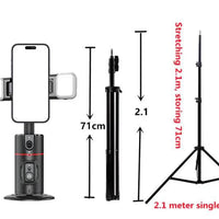 Mandotos AI 360° Facial Track Stabilizer capturing a user with the device attached for smooth, stable facial tracking.
