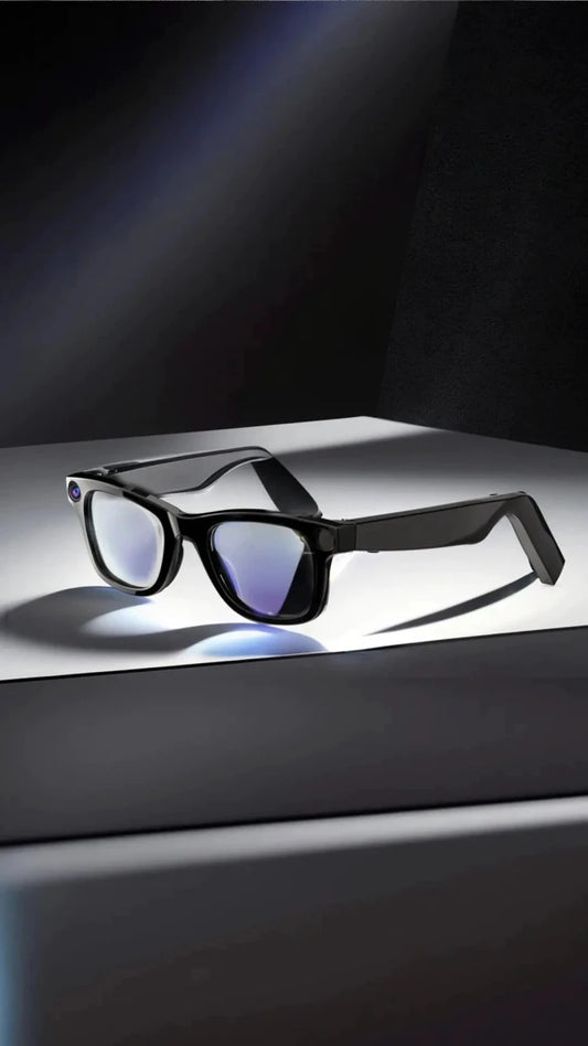 Mandotos AI camera smart glasses with sleek design, featuring integrated camera lenses and comfortable frame for hands-free photography.