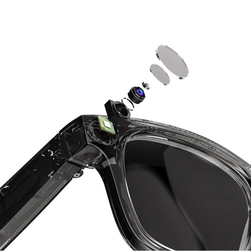 Mandotos AI Camera Smart Glasses with built-in camera, sleek design, and adjustable temples for hands-free recording.