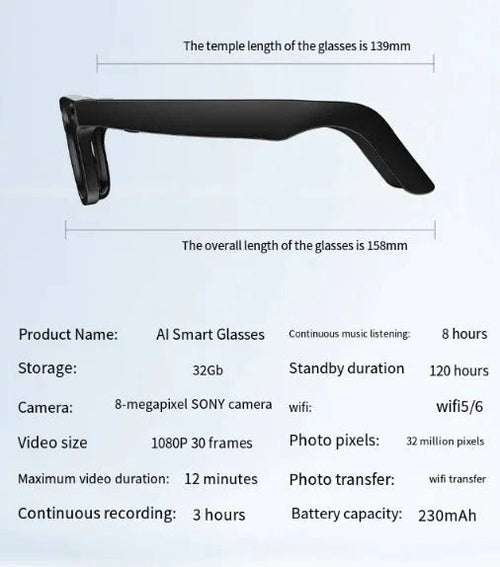 Mandotos AI Camera Smart Glasses with sleek design, featuring built-in camera and smart functionality for enhanced wearable tech.