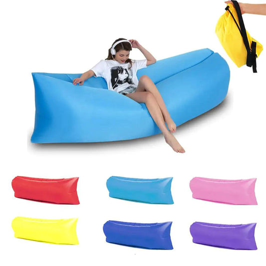 Mandotos AirLounge portable beach seat in vibrant colors, designed for comfort and relaxation at the beach or outdoor settings.