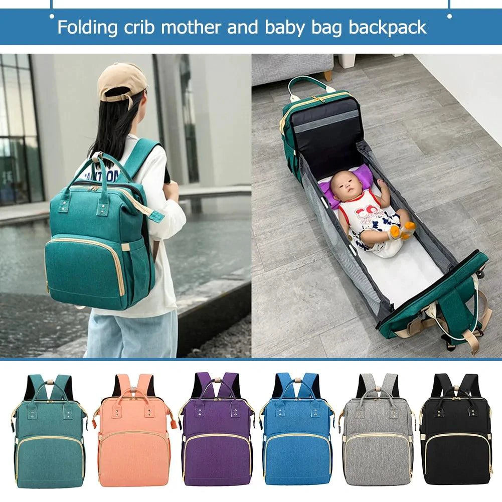 Mandotos all-in-one stroller diaper backpack with multiple compartments and adjustable straps, designed for convenient parent on-the-go use.