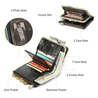 Mandotos authentic leather ladies' wallet with multiple card slots and a sleek design, showcasing quality craftsmanship.