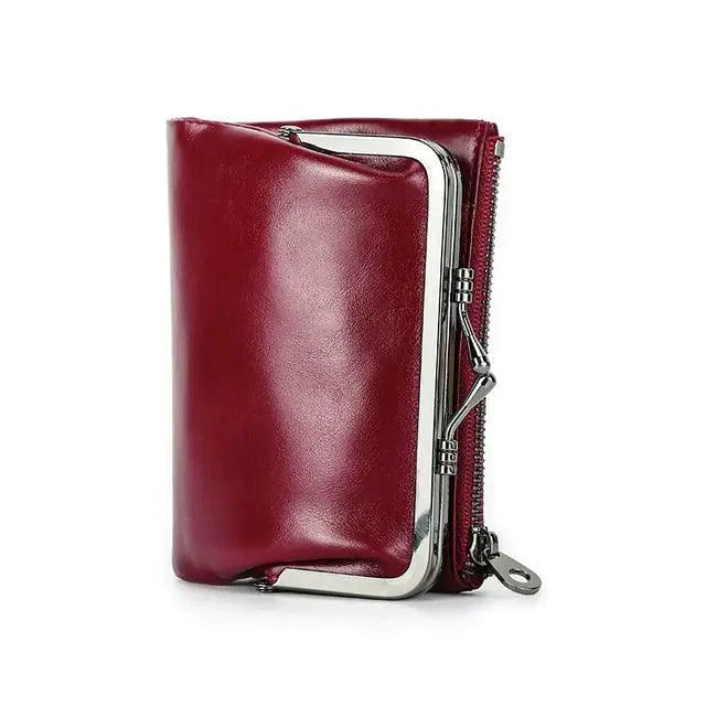 Authentic leather ladies' wallet by MANDOTOS featuring a sleek design with multiple card slots and a secure coin pocket.