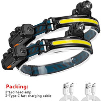 Mandotos AutoBright LED headlamp with adjustable straps and bright beam, ideal for outdoor activities and night visibility.