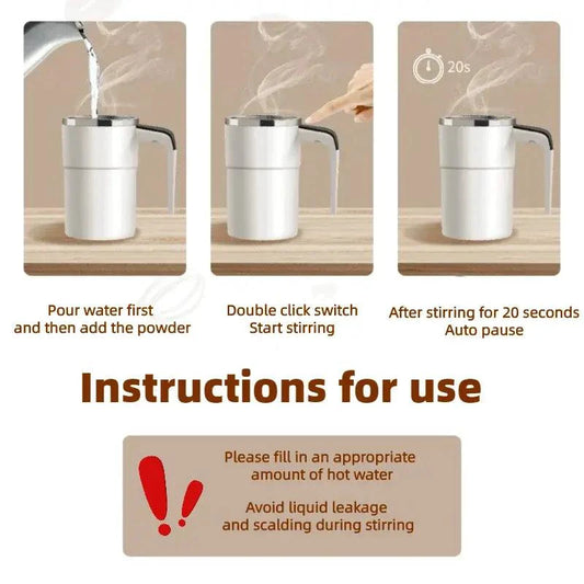 Mandotos automatic coffee blender mug with lid, showing stainless steel interior and sleek design for fresh blending on the go.