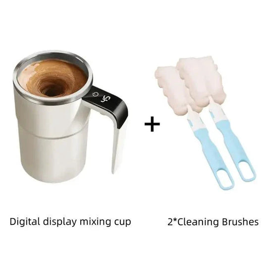 Mandotos automatic coffee blender mug with digital control, stainless steel body, and built-in blender for fresh coffee on the go.