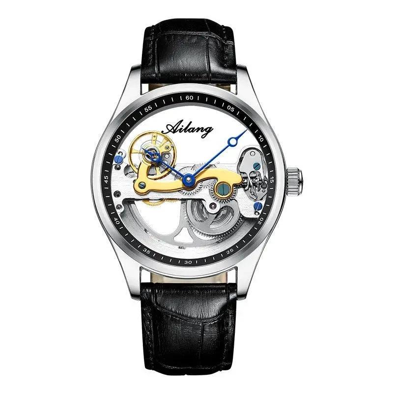 Mandotos automatic mechanical men's watch with hollow dial and silicone band, stylish and creative design.