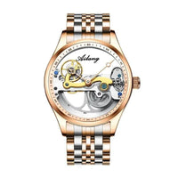 Mandotos automatic mechanical male watch with a creative hollow dial and silicone band, featuring a sleek and modern design.
