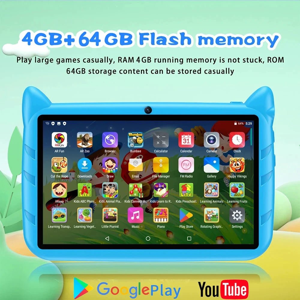 BDF 7 Inch Kid Tablet Android 13, 4GB RAM 64GB ROM,1TB Expand,5G WiFi,4000MAH Battery,Dual Camera, Children's Gift Kids Software - MANDOTOS