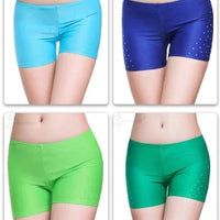 Mandotos women's belly dance safety shorts with diamond accents, tight-fitting stretch leggings for dance practice and performance.