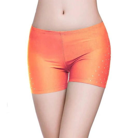 Mandotos women's belly dance safety shorts with diamond accents, tight-fitting stretch leggings for dance and active wear