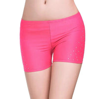 Mandotos women's belly dance safety shorts with diamond accents, tight-fitting stretch leggings for dance practice and performance.