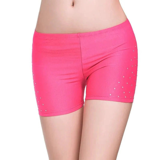 Mandotos women's belly dance safety shorts with diamond accents, tight-fitting stretch leggings for dance practice and performance.