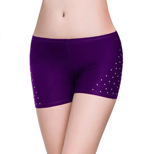 Mandotos women's belly dance safety shorts with diamond accents, tight-fitting stretch leggings for dance practice or performances.