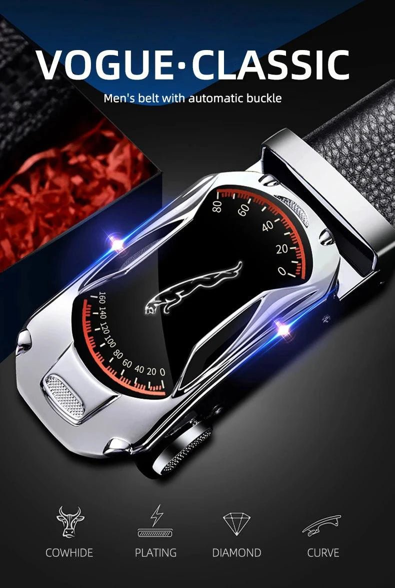 Belts for 3.5cm Width Sports Car Brand Fashion Automatic Buckle Black Genuine Leather Men's Jeans High Quality Waist Male Strap - MANDOTOS
