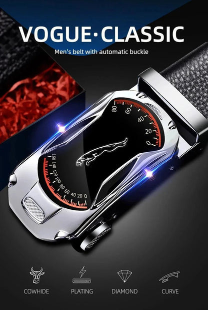 Belts for 3.5cm Width Sports Car Brand Fashion Automatic Buckle Black Genuine Leather Men's Jeans High Quality Waist Male Strap - MANDOTOS