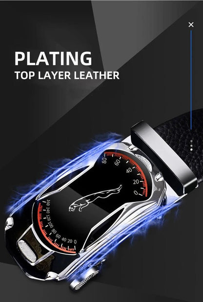 Belts for 3.5cm Width Sports Car Brand Fashion Automatic Buckle Black Genuine Leather Men's Jeans High Quality Waist Male Strap - MANDOTOS