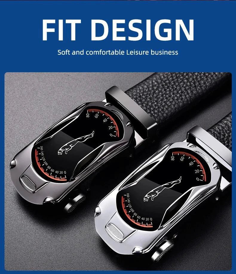 Belts for 3.5cm Width Sports Car Brand Fashion Automatic Buckle Black Genuine Leather Men's Jeans High Quality Waist Male Strap - MANDOTOS