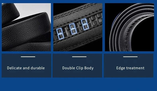 Mandotos black genuine leather men's belt with 3.5cm width, automatic buckle, ideal for jeans and sports car-inspired fashion.