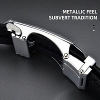Mandotos black genuine leather men's belt with automatic buckle, 3.5cm width, ideal for sports car-inspired fashion and jeans.