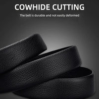 Black genuine leather men's belt with automatic buckle, 3.5cm width, designed for jeans and sports car fashion by MANDOTOS.