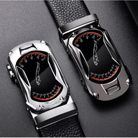 Black genuine leather belt with automatic buckle for men, 3.5cm width, sporty style, high-quality waist strap for jeans by MANDOTOS.