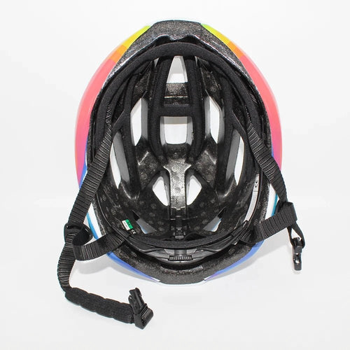 Mandotos men's road race bicycle helmet with reflective surface, lightweight design, and aerodynamic shape for cycling safety and performance.