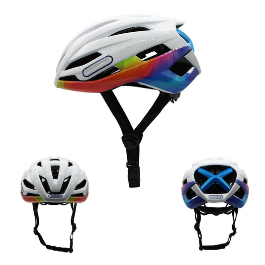 Mandotos men's road racing bicycle helmet with reflective safety features, designed for cyclocross, time-trial, and cycling sports.