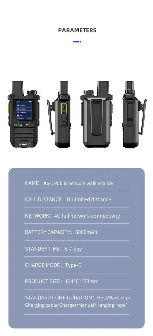 BINQI-K6 4G POC Walkie Talkie - 5000km Global Range - MANDOTOS