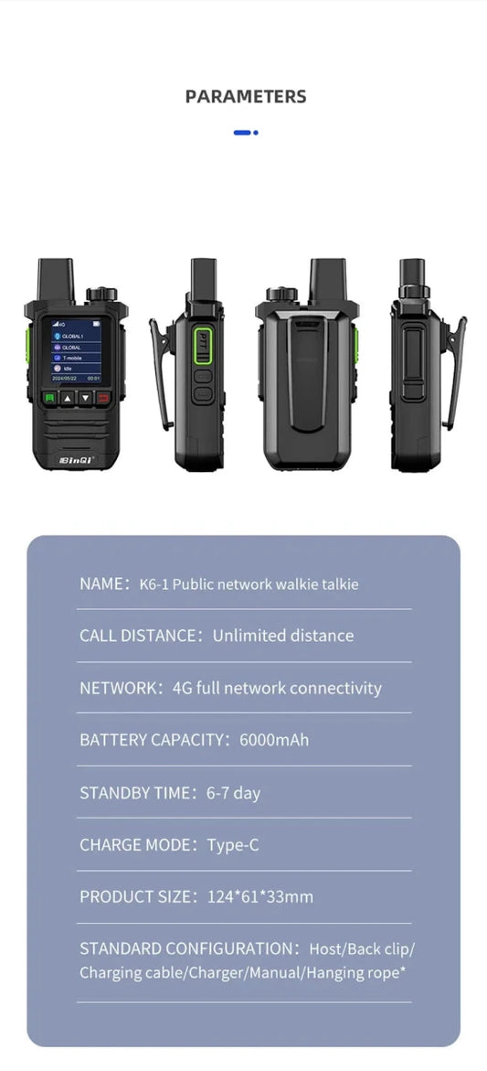 BINQI-K6 4G POC Walkie Talkie - 5000km Global Range - MANDOTOS