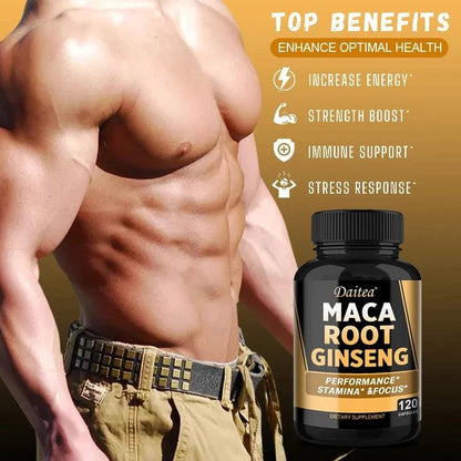 Black + Red + Yellow Maca Root Ginseng Extract Supplement for Men and Women, Natural Energy Support, Stamina, Focus - MANDOTOS