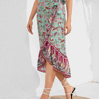 Mandotos Boho Bliss midi skirt with floral pattern, flowing fabric, and bohemian style, ideal for casual or summer wear.