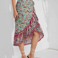 Mandotos Boho Bliss Midi Skirt featuring flowy fabric, bohemian style, and a relaxed fit in earthy tones.