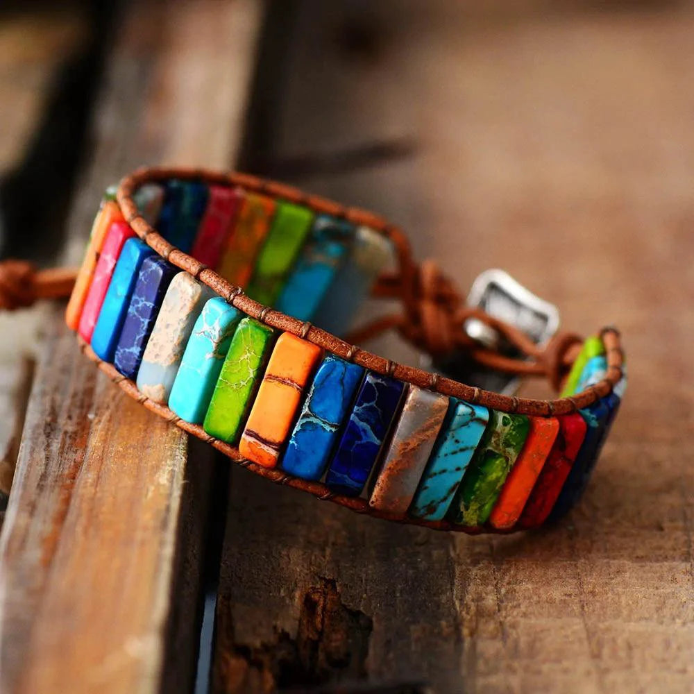 Mandotos Boho Chic leather bracelet with beaded and braided design, stylish accessory for casual and bohemian outfits.