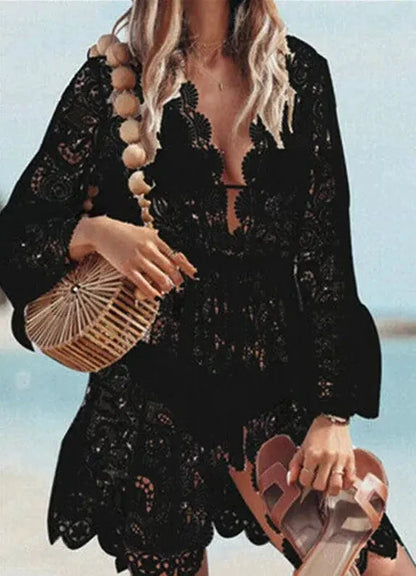 Boho Lace Maxi Beach Cover-Up Dress - MANDOTOS