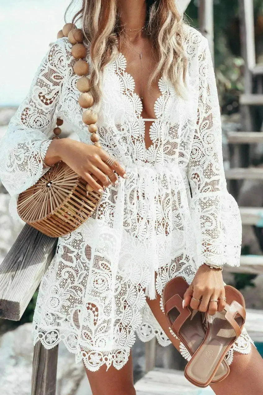 Boho Lace Maxi Beach Cover-Up Dress - MANDOTOS