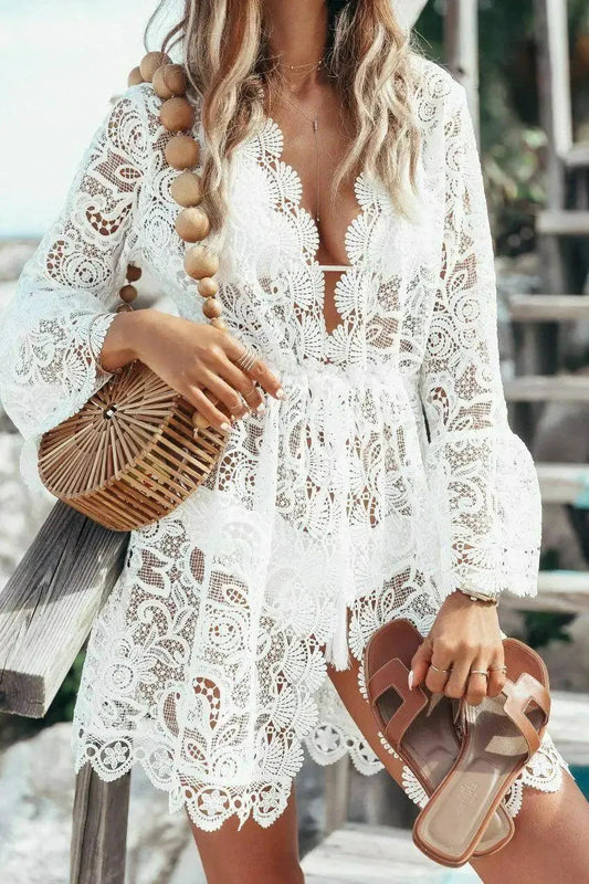 Boho Lace Maxi Beach Cover-Up Dress - MANDOTOS