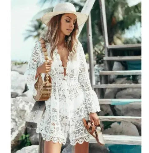 Boho Lace Maxi Beach Cover-Up Dress - MANDOTOS