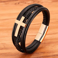 Mandotos bonded love leather bracelet featuring intertwined leather strands and metal accents, stylish and durable accessory.