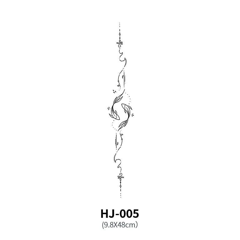 Mandotos botanical spine tattoo decal featuring floral and leaf designs on skin, showcasing a temporary tattoo for the back.