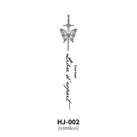 Mandotos botanical spine tattoo decal featuring intricate floral and leaf designs on transparent adhesive backing.
