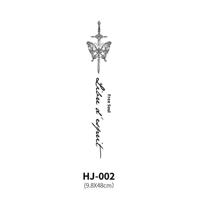 Mandotos botanical spine tattoo decal featuring intricate floral and leaf designs on transparent adhesive backing.