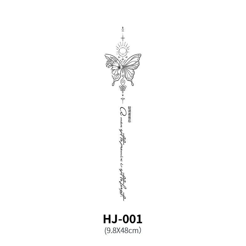 Mandotos botanical spine tattoo decal featuring intricate floral design for body art and temporary tattoo decoration.